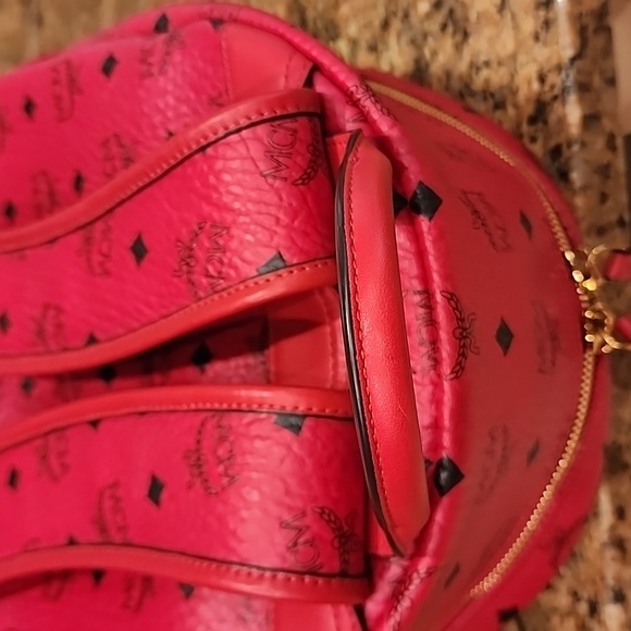 MCM Red Visetos Stark Studded Medium Backpack - Picture 11 of 17